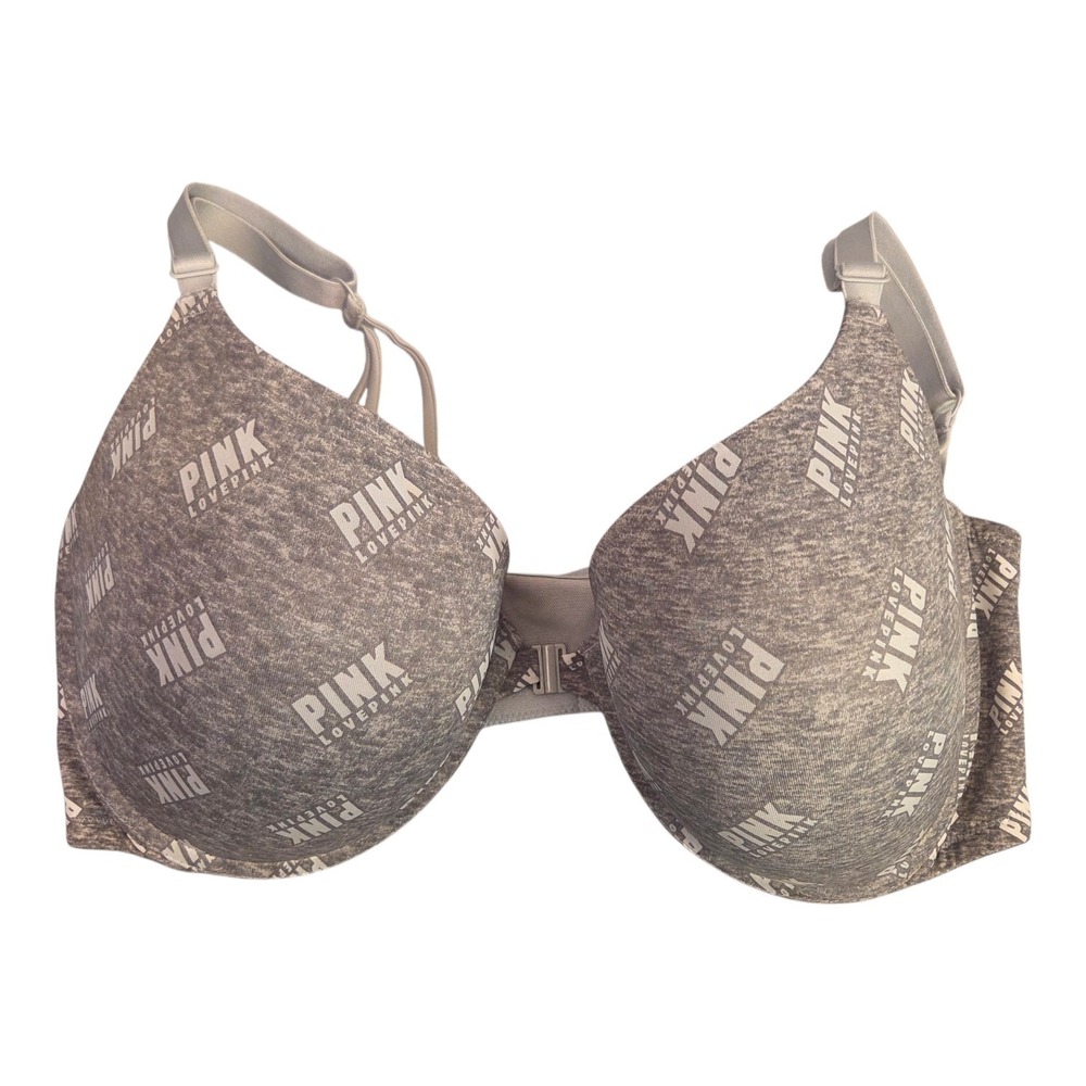 Victoria's Secret 38DD  Wear Everywhere Push Up Bra Gray PINK logo Front Close - Picture 3 of 8